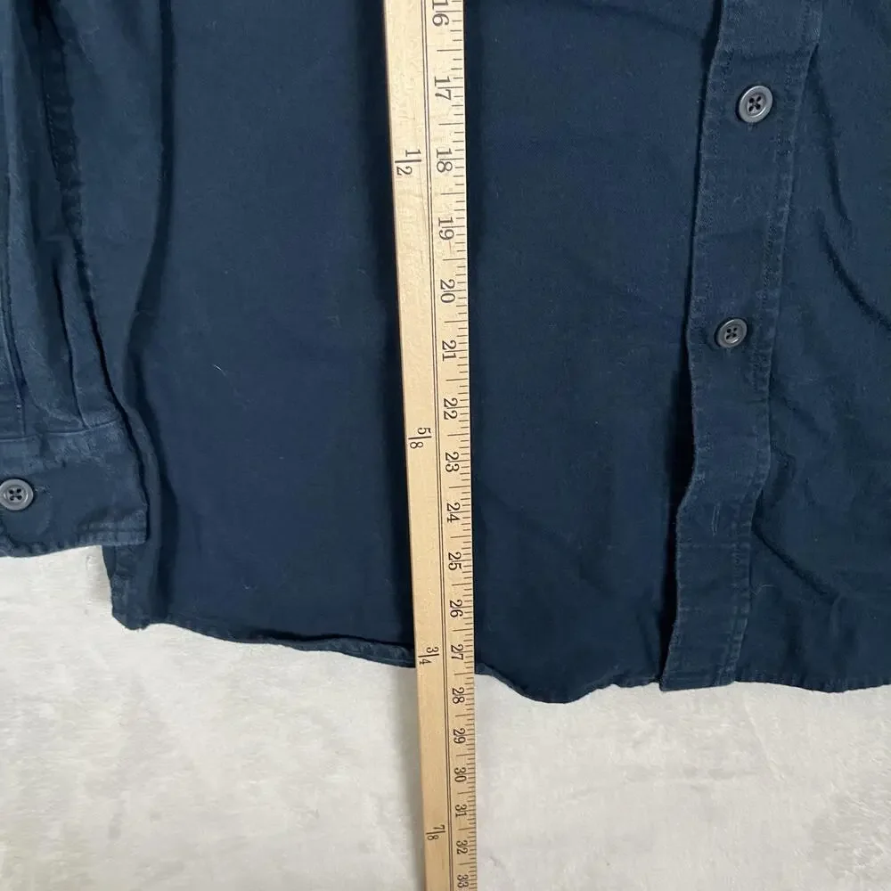 Woolrich Shirt Mens Large Blue Solid Cotton Long Sleeve Button Front Casual